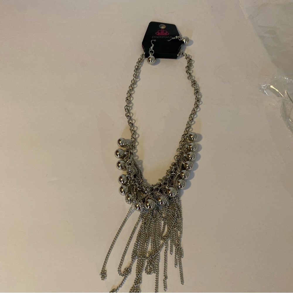 Paparazzi Ballroom Ballet Silver Necklace & Earrings Set NEW